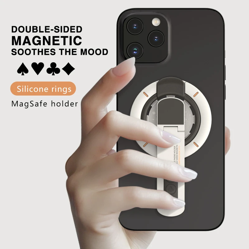 

For MagSafe Phone Grip Stand 3-in-1 Magnetic Finger Ring Holder Double-Sided Magnetic Phone Stand for iPhone 17 16 15 14 13