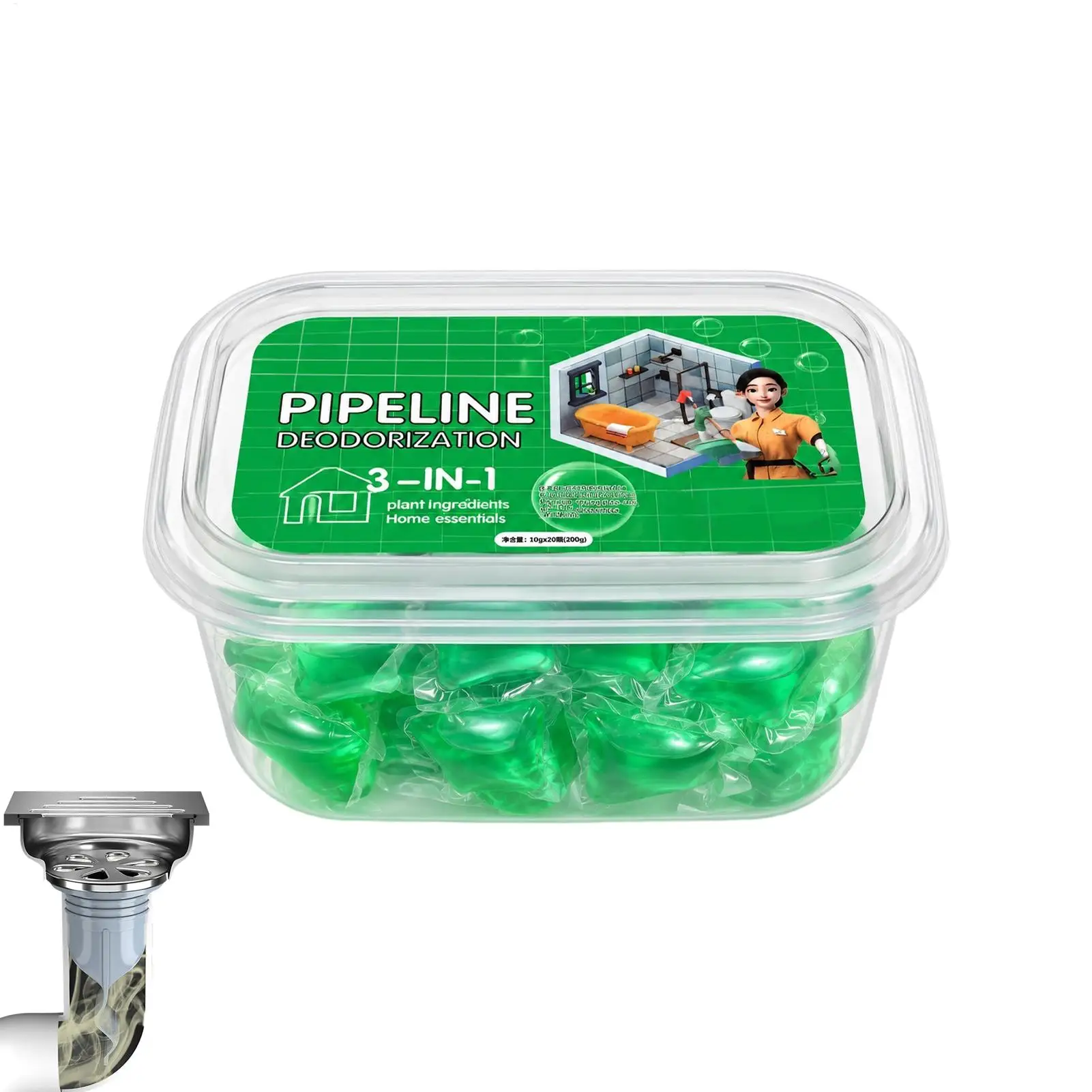 Sink Deodorizer 50 Counts Scent Powerful Long-Lasting Freshener Sink Cleaner Beads for Kitchen Garbage Trash Can Waste Bin