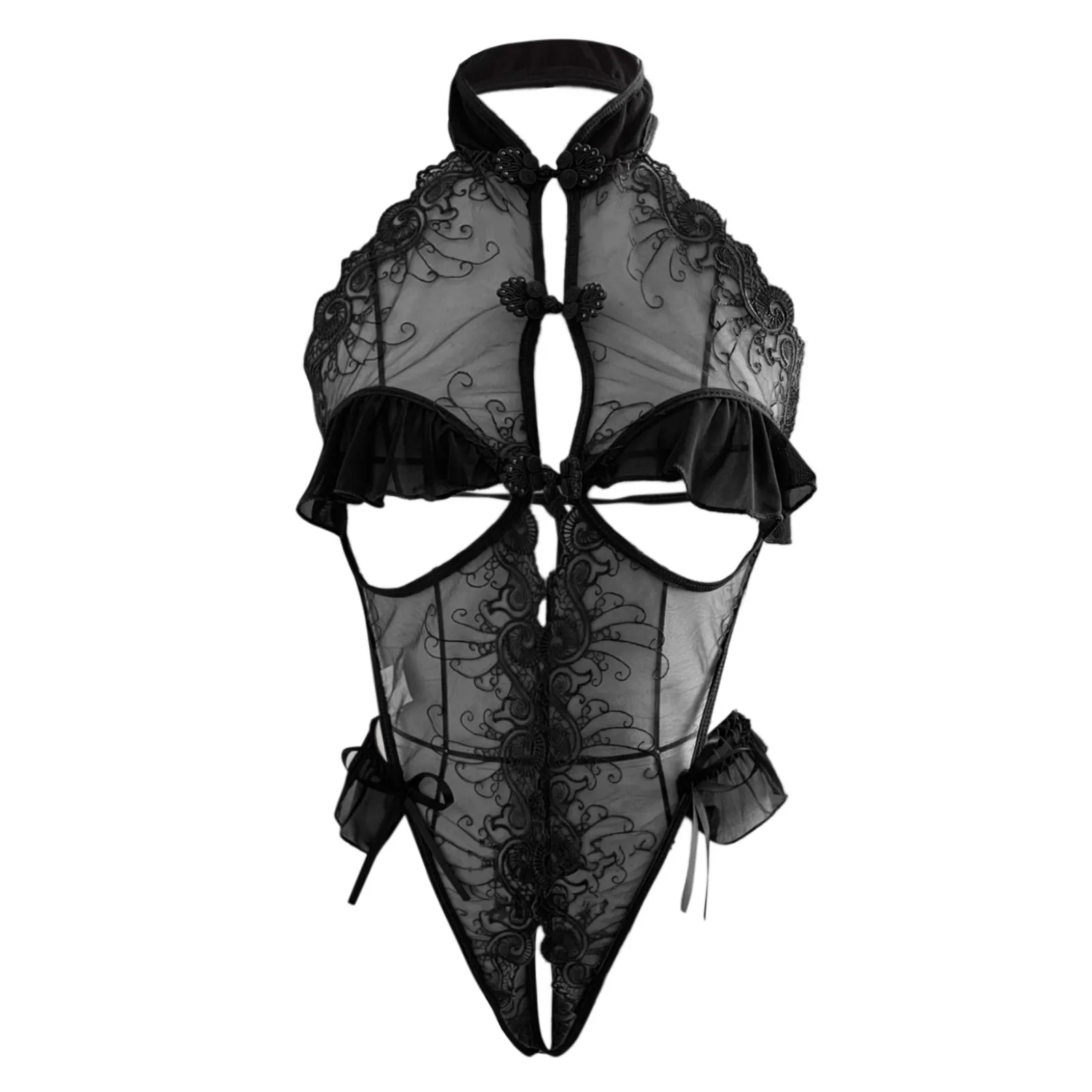 Body Sexy para mujer, sujetador abierto, peluches sin entrepierna, cuerpo femenino de malla de encaje, Cheongsam, lencería Sexy, Body, lencería, peluche erótico