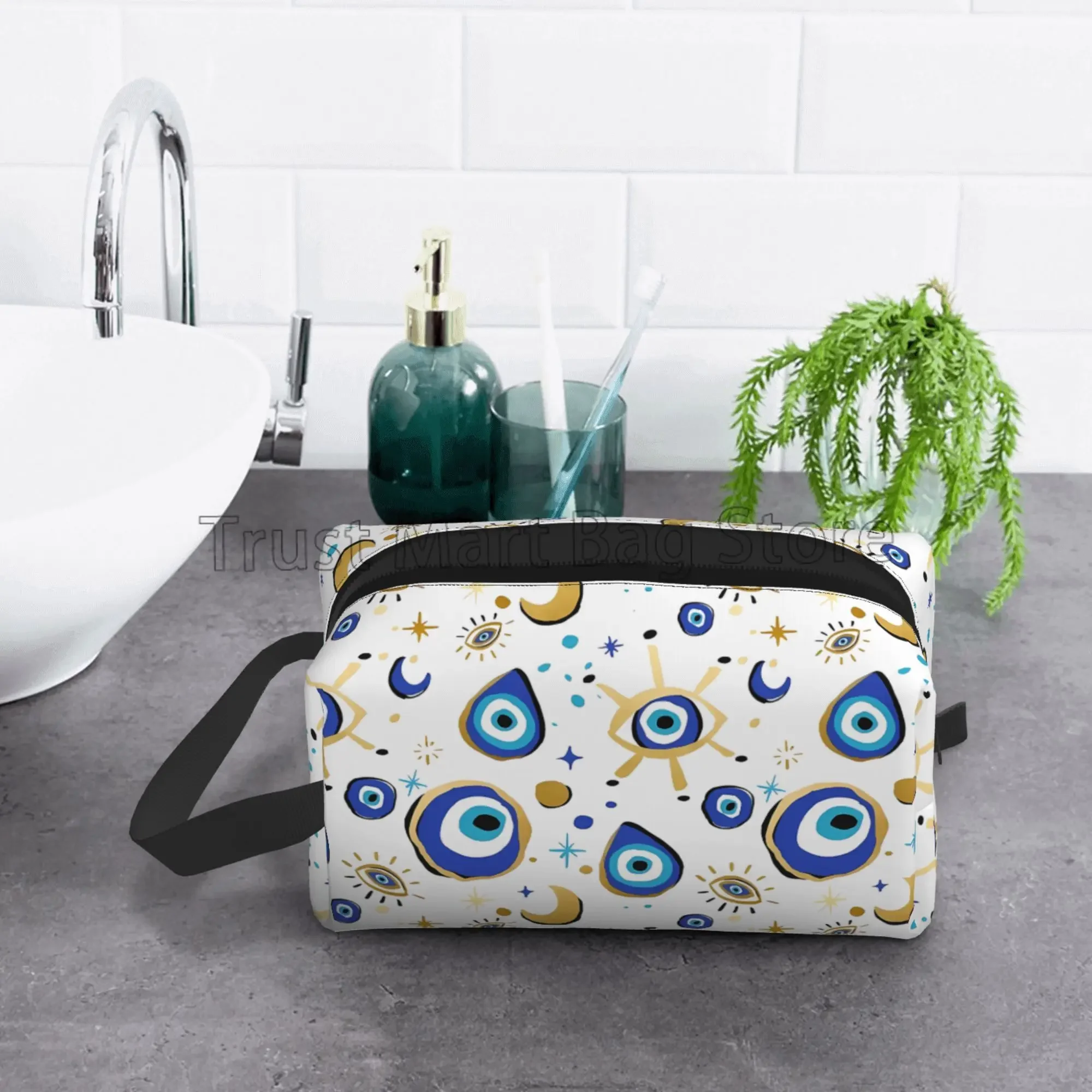 Abstract Evil Eye Print Cosmetic Bag for Women Waterproof Large Capacity Travel Makeup Bag Toiletry Accessories Organizer