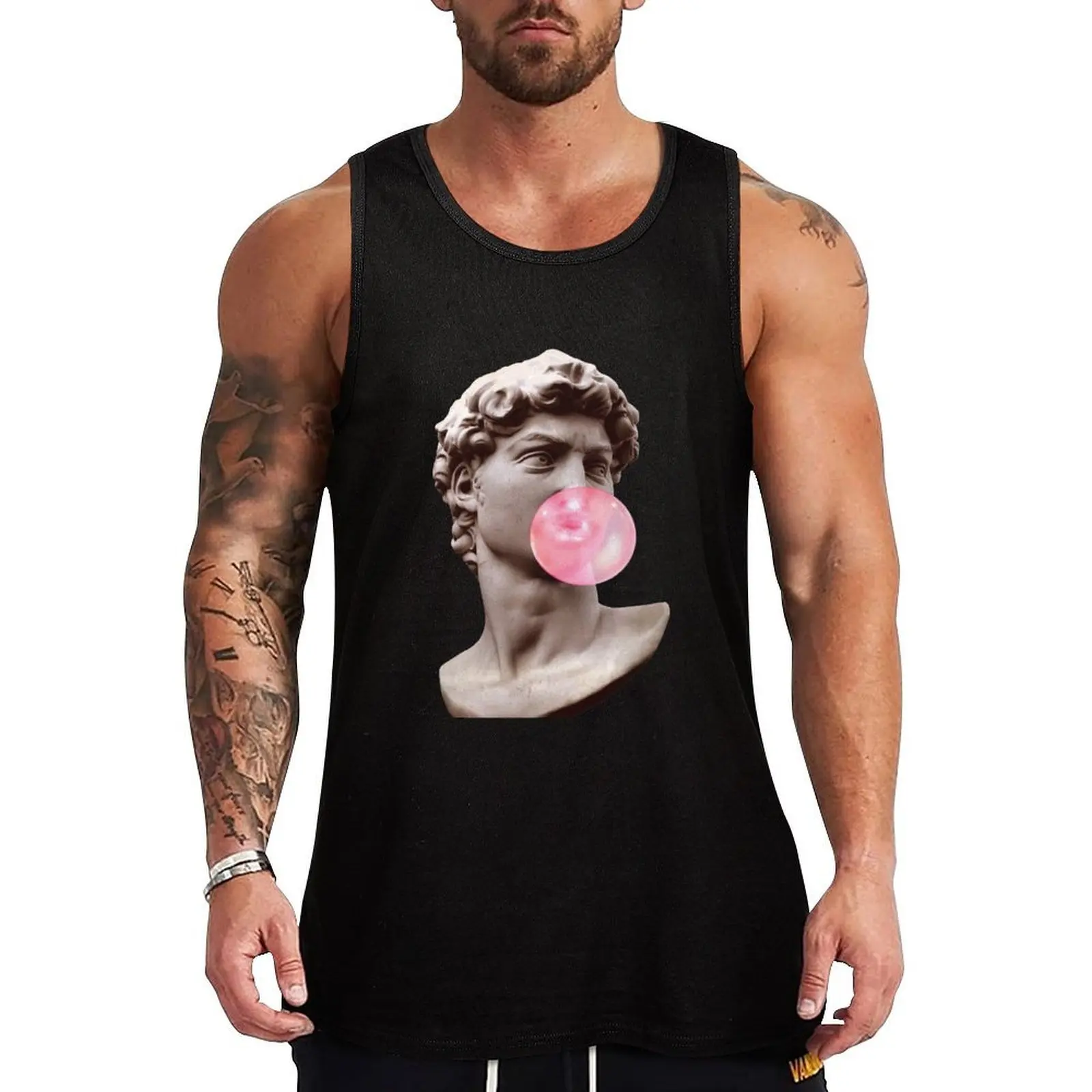 Greek statue with a gum Tank Top Solid Basic Tank Top Comfort Breathable Sleeveless