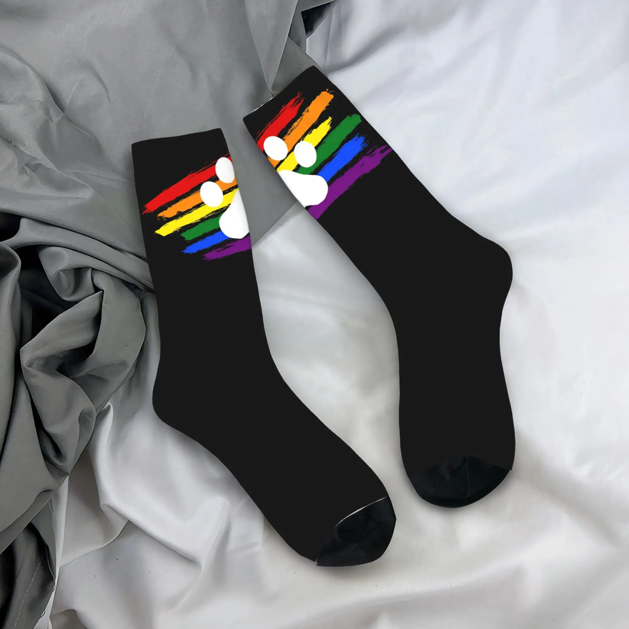 Dog Pup Paw Pride Bright Stockings  Leisure Socks Unisex Men Quality Socks Autumn Skateboard Graphic Anti Bacterial Socks Gift