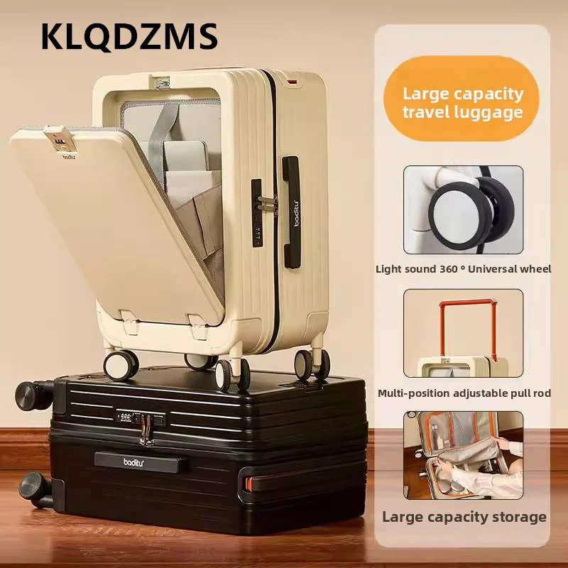 KLQDZMS Suitcase Front Opening Boarding Case Laptop Trolley 18"20"24 Inch Trolley Style Travel Bag Women's Cabin Luggage