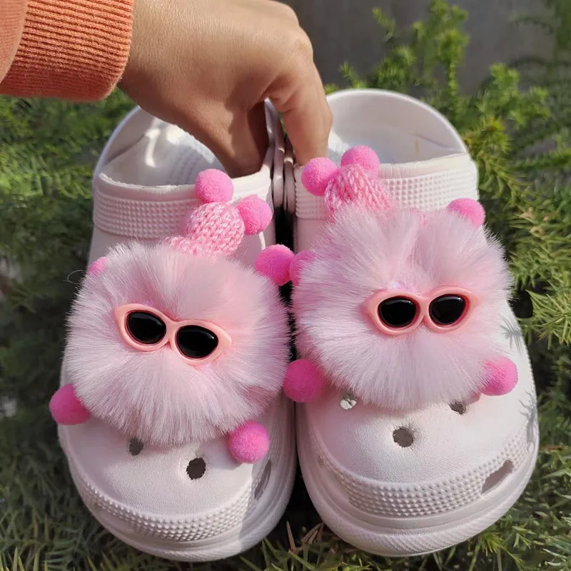 2024 New DIY Plush Ball Hole Shoes Charms Shoe Accessories Cute Fur Ball Elf Detachable Shoe Flower Shoe Buckle Hot sales