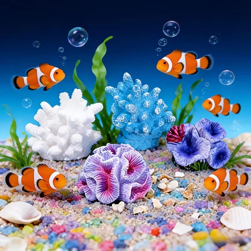 4pcs/set Mini Resin Simulated Coral Seaweed Aquarium Decoration Craft Miniature Figure Ornament For Fairy Garden Micro Landscape