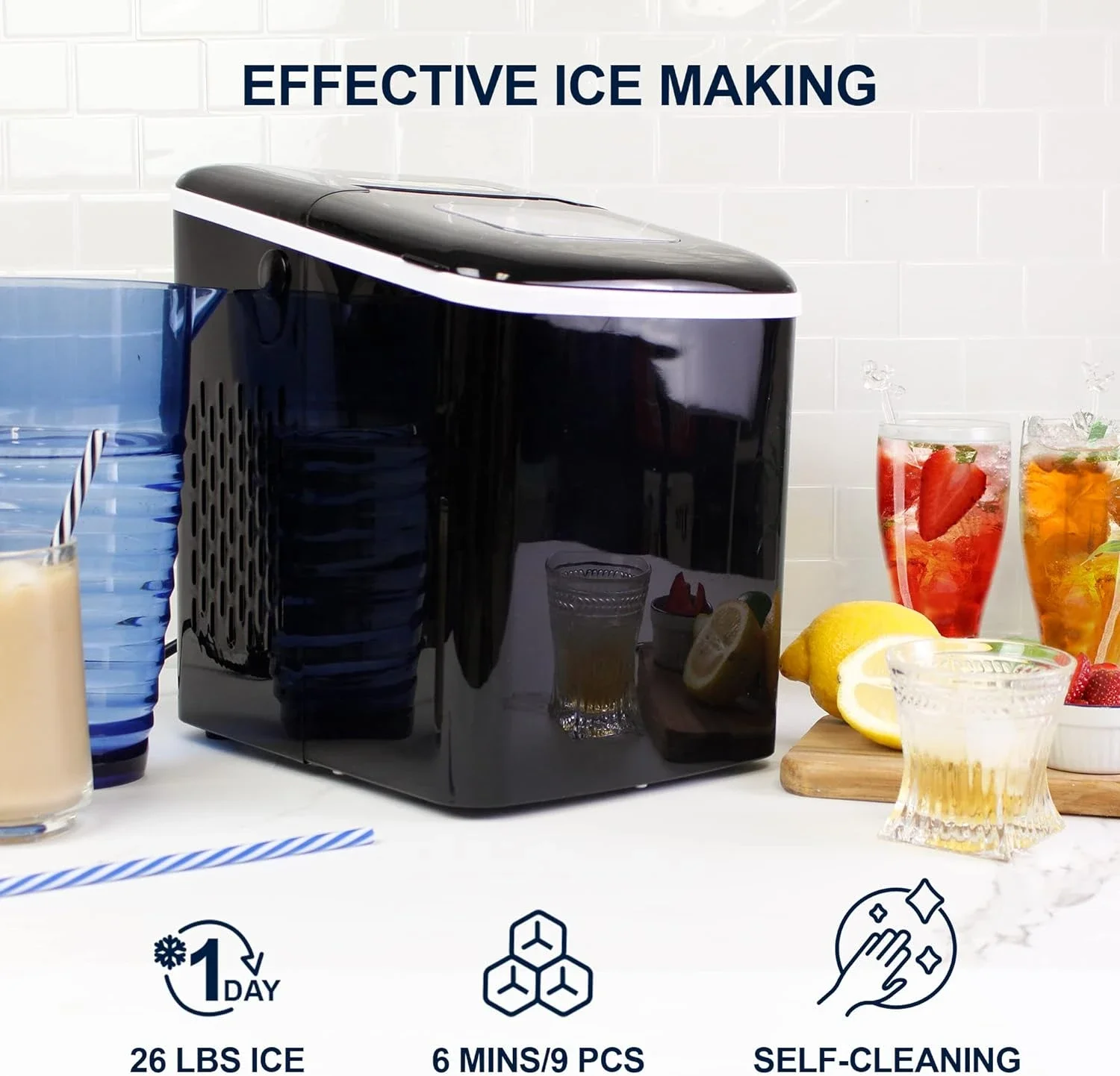 Máquina Countertop Nugget Ice Maker com Controles Digitais e Indicadores, Produzir Cubos de Gelo Pronto em Apenas 6 Minutos com uma Capa