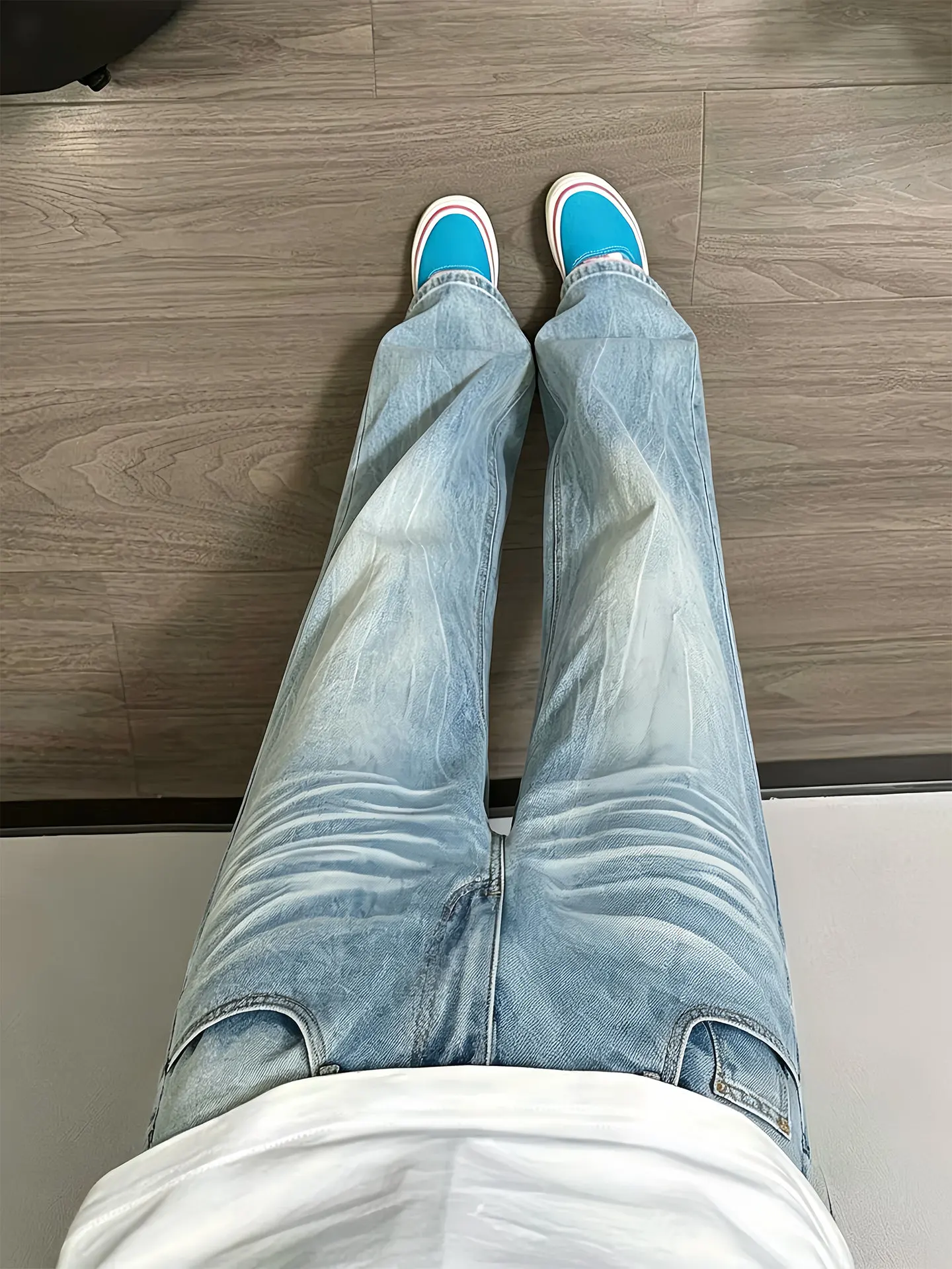Blue Slimming Straight Leg Jeans Men Women American Cleanfit Wide Leg Long Pants Knife  Curly Design Casual Summer Jeans