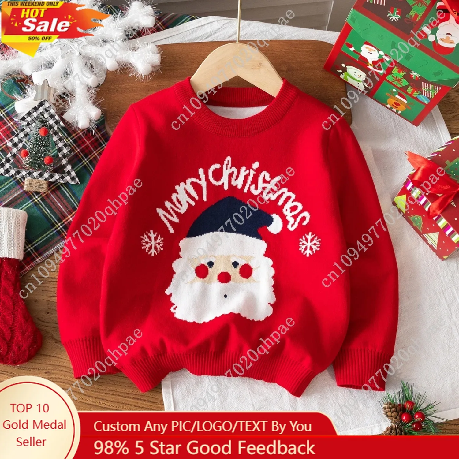 

Boys and girls cute style Santa Claus sweater pullover suitable for Christmas parties in spring, autumn, and winter