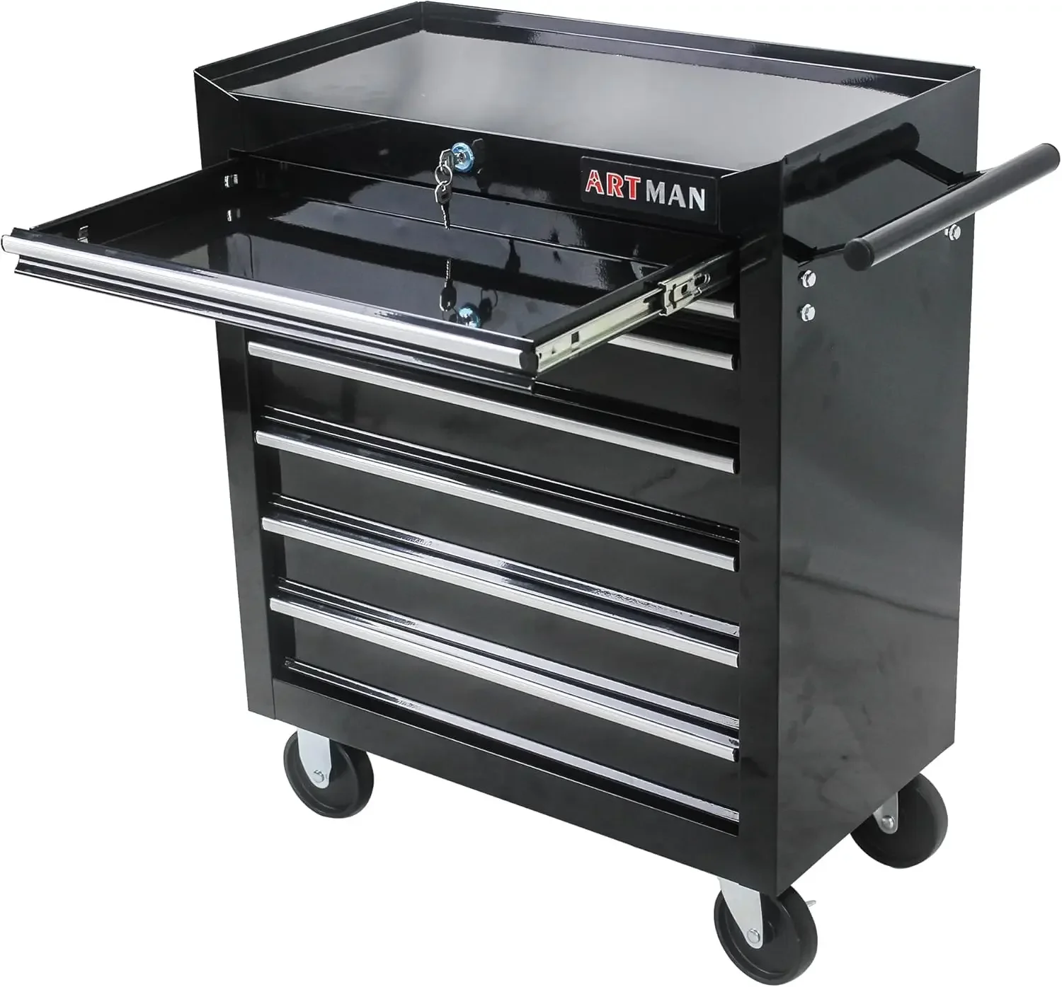 

7-Drawer Rolling Tool Cart, Box On Wheels,Lockable Home Repair Storage Organizer, Tool Chest Cabinet For Mechanic