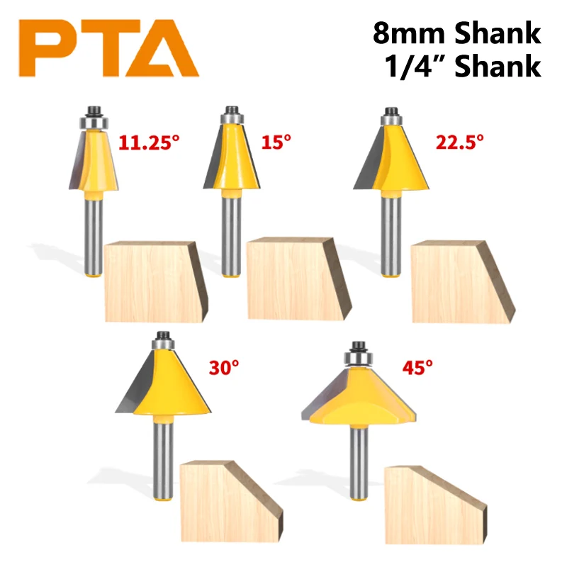 6.35MM 8MM Shank 11.25° 15° 22.5° 30° 45° Chamfer Router Bit 4Pcs/Set 5Pcs/Set Woodworking Milling Cutter for Wood Face Mill