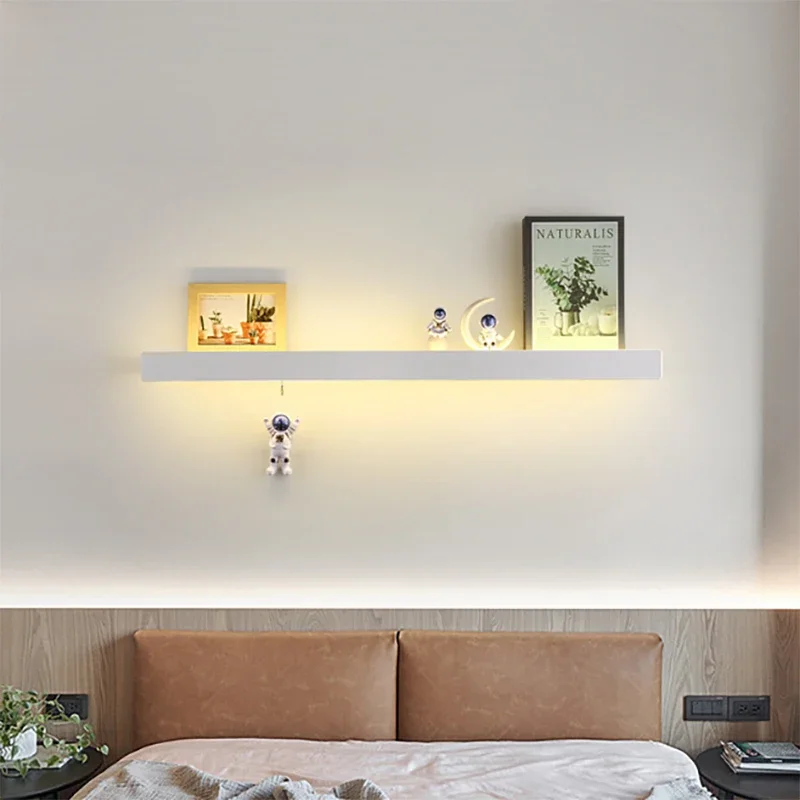 Modern LED Wall Lamp Minimalist Black White One Word Shelf Wall Sconce For Bedroom Bedside Living Room Backwall Indoor Lighting