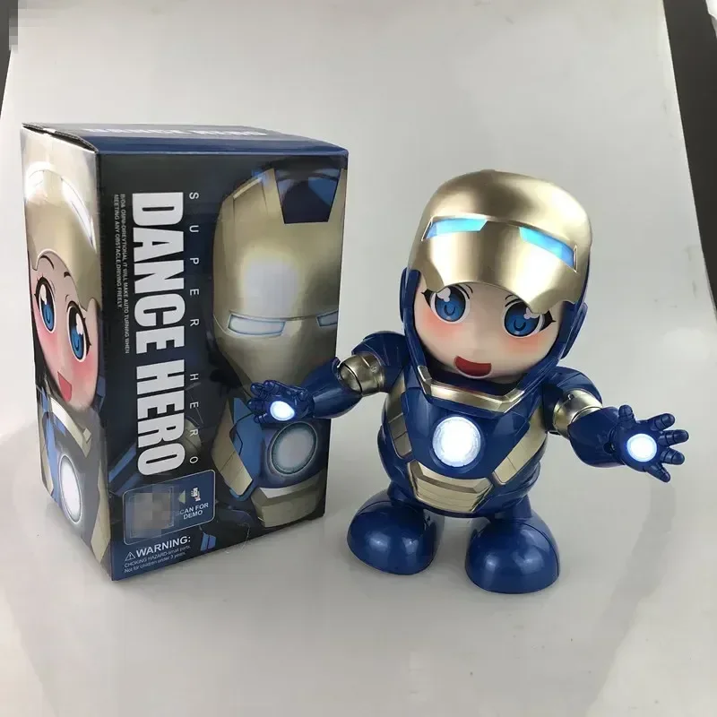 Genuine Iron Man Dance Anime Action Figures Sing Sound Led Spiderman Avengers Ironman Super Heros Robot Baby Kids Gift