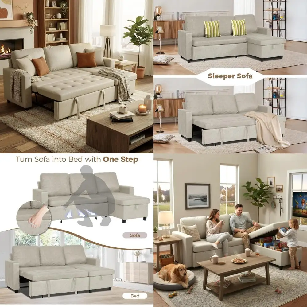 

Convertible Sofa Bed with Pull Out Sleeper, Storage, L-Shaped for Small Spaces, 3-in-1 Multifunctional Couch