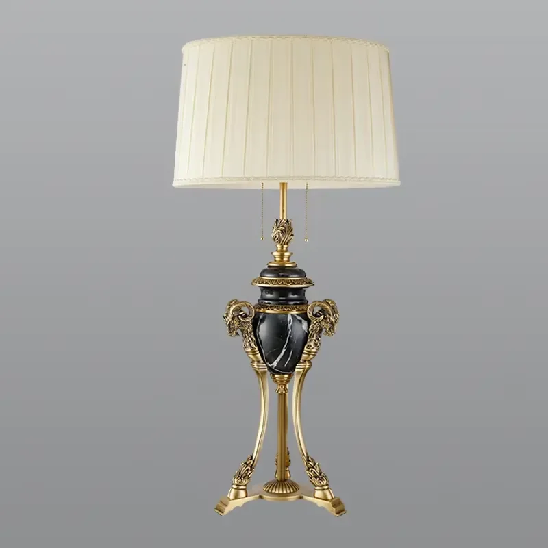 Copper Table Lamp Bedroom Bedside Lamp Retro Vintage Lighting Table Desk Lamp Villas Court Living Room Marble LED