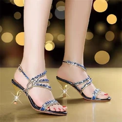 Summer High Heel Sandals Women's New Bohemian Diamond Inlaid Buckle Stiletto Shoes Elegant Fashion Roman Beach Shoes