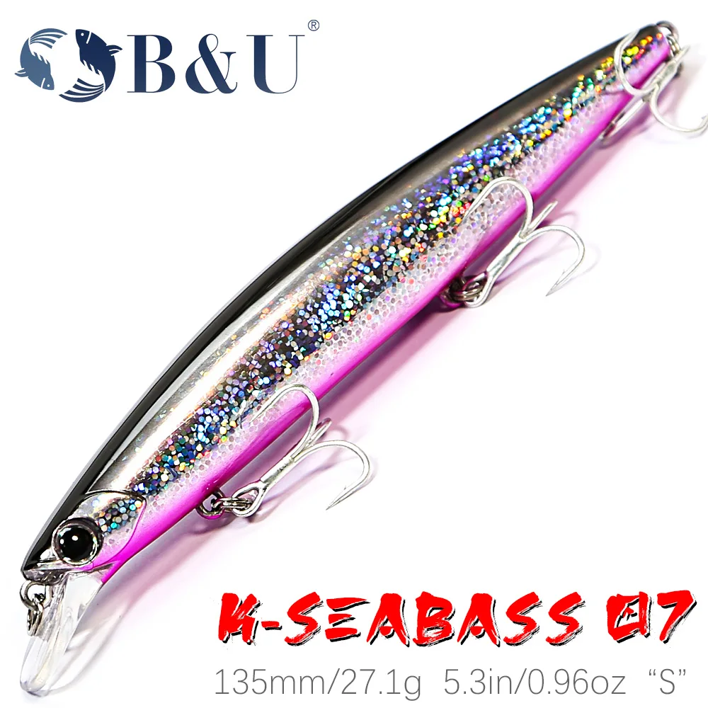 

B&U Seabass Hard Bait, Ultra Long Casting, 135S Saltwater Sinking, Minnow Weight Fishing Lure, 135mm, 27.1g