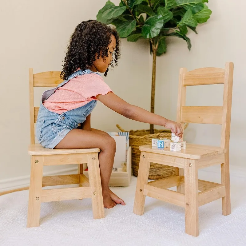 Juego de sillas de madera para sala de juegos, Juego de 2 piezas, color rubio, para niños