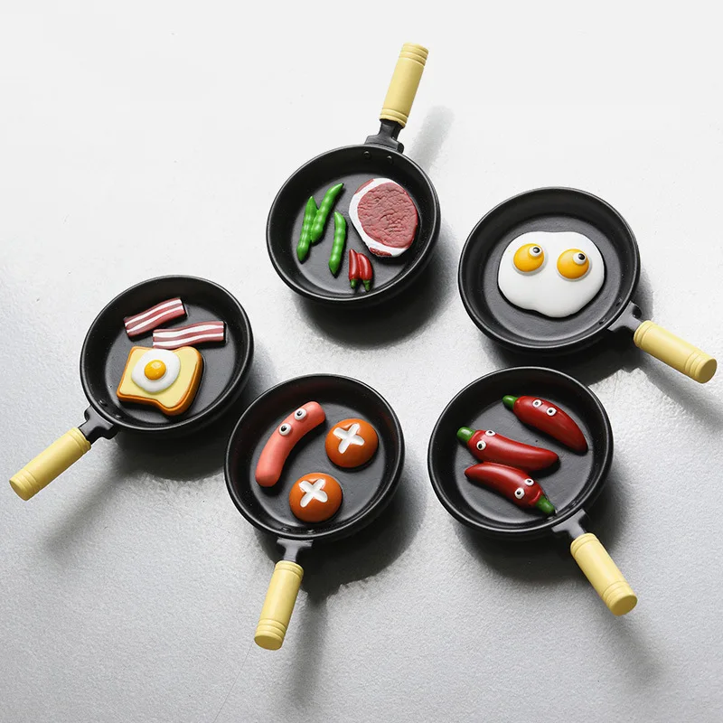 

Simulation Metal Frying Pan Refrigerator Stickers Poached Egg Chili Refrigerator Decorations Magnets Retro Nostalgic Gift