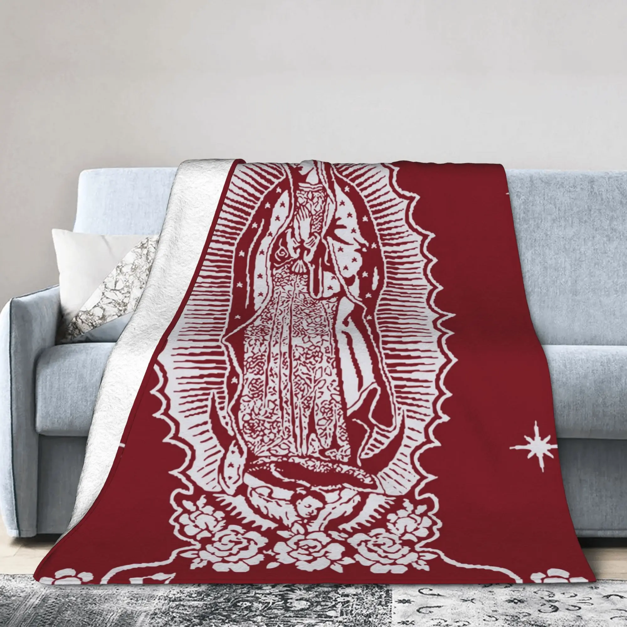 Virgin Mary Blankets Coral Fleece Plush Decoration Christian Saviour Portable Warm Throw Blankets for Home Outdoor Bedding Throw