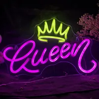 Queen Neon Signs Crown Neon Light Sign LED Night Light for Bedroom Wall Living Room Wedding Decor Party Bar Christmas Gift