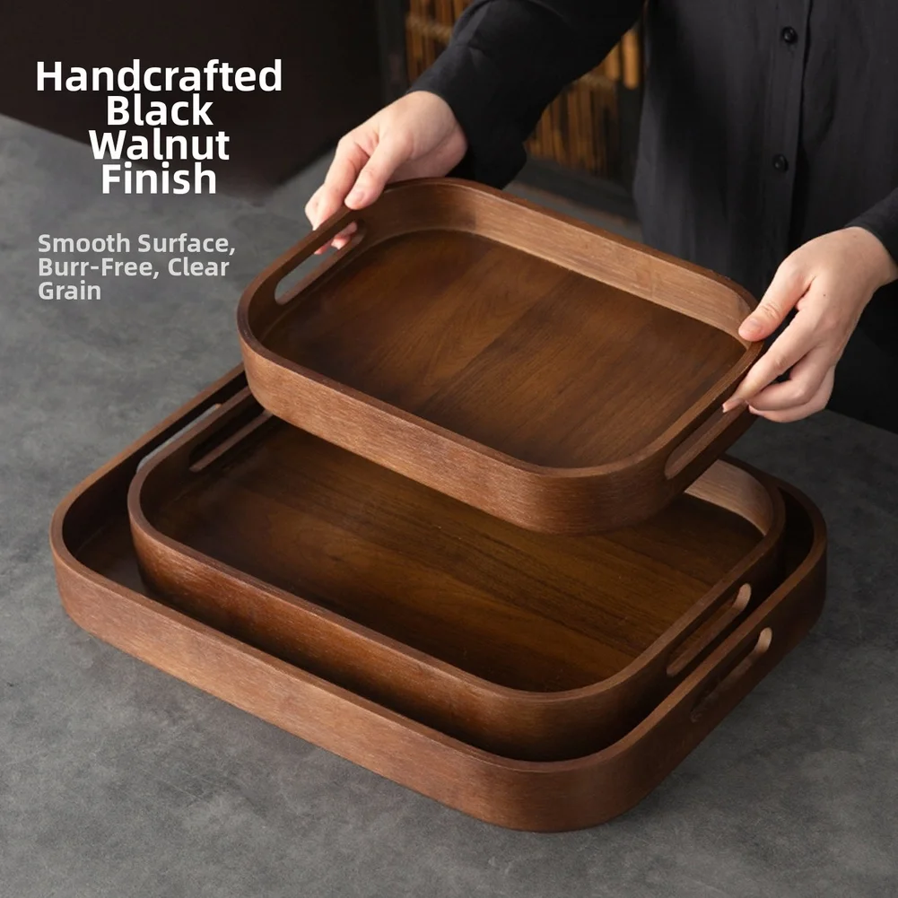 

Wooden Tea Tray With Handles Multi Purpose Serving Platter For Snacks Fruits Coffee Tray Wood Plate Breakfast Tray For Serving