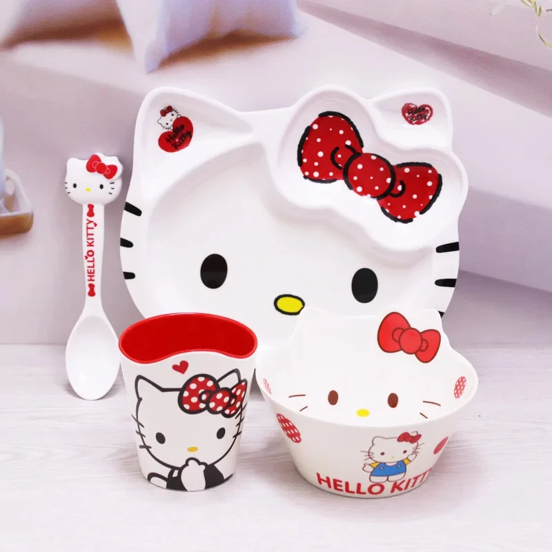 

Новая посуда Hello Kitty: тарелка с отделениями, набор столовых приборов Sanrio в стиле аниме, для домашнего использования, подарок для студентов