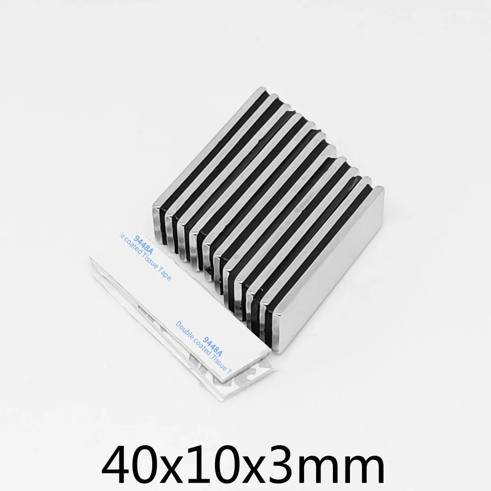 2/5/10/20/30/50PCS 40x10x3mm Block Powerful Strong Magnetic Magnets 40*10*3 Quadrate Permanent NdFeB Magnet With 3M Tape 40x10x3