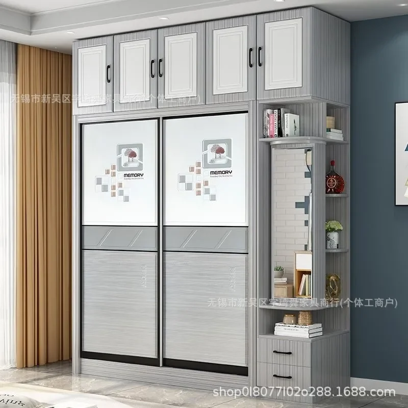 Solid wood ecological board wardrobe sliding door sliding door modern simple bedroom board type home paint-free integrated