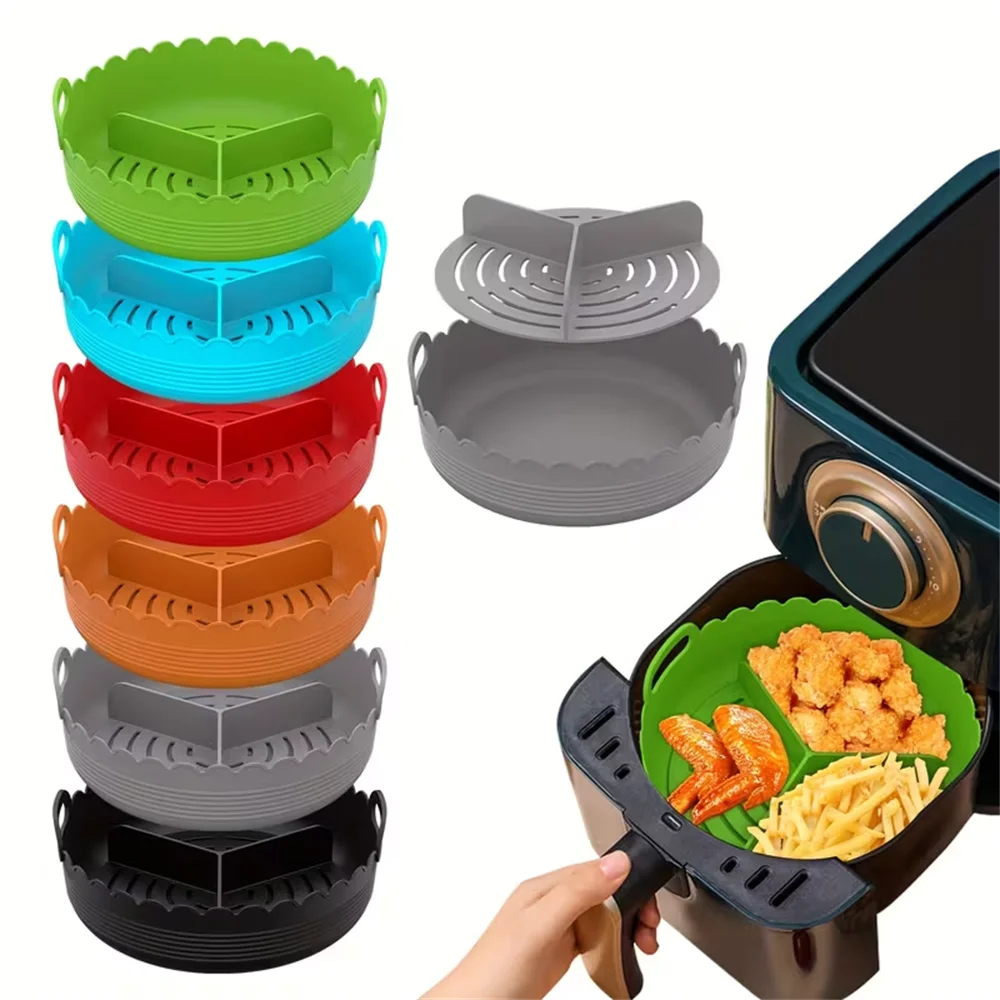 Silicone Air Fryer Liner 8 Inches in Size Reusable with Three Compartments To Prevent Flavors From Mixing