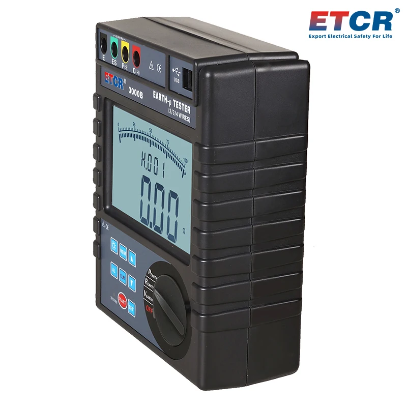 ETCR3000B New Digital Earth Resistance Soil Resistivity/Earth Voltage/AC Voltage Meter 0.00-30.00kOhm