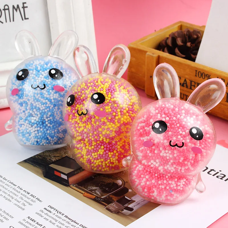 Kids Adult Squishy Bunny Stress Balls with Light Stress Relief Toy Girls Fidget Toys Colorful Rabbit Easter Basket Stuffers