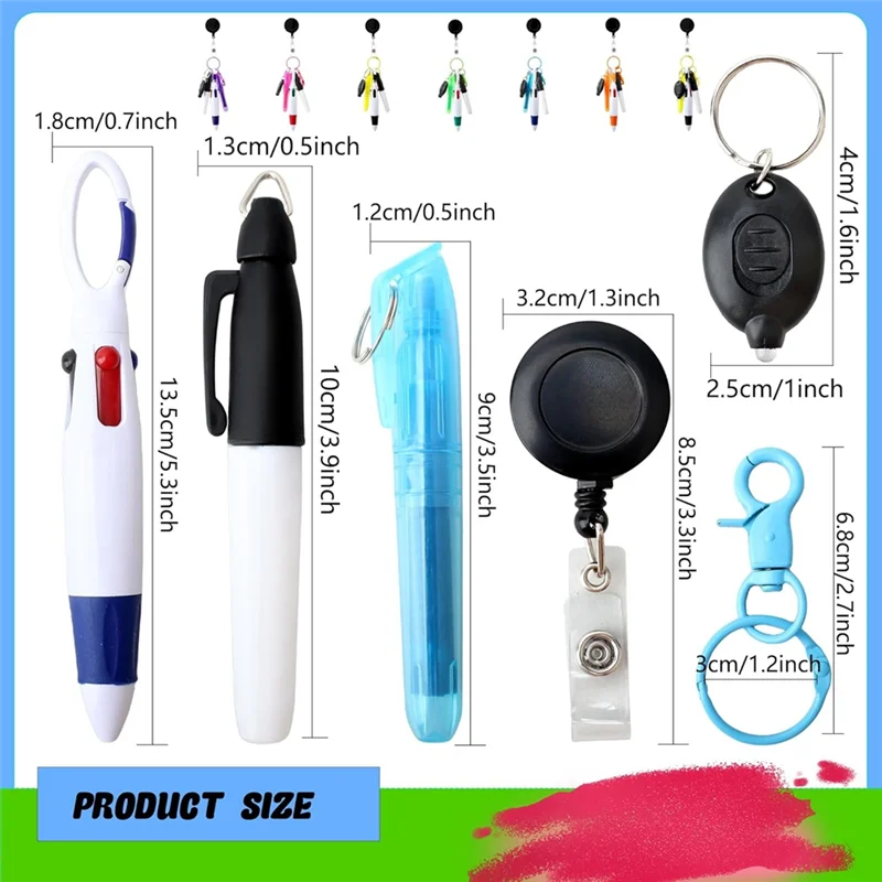 ABAN 8Pack Badge Reel Pen Retrattile Shuttle Pen con Mini pennarello Torcia Portachiavi Retrattile Badge Holde