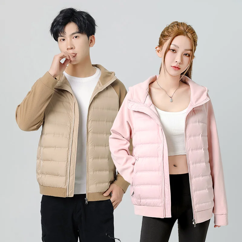 

Men Women's Down Jacket 2024 New Winter Light Knit Sports Color Patchwork Couples Hooded Coat Lovers Casual Daily Warm Down Coat