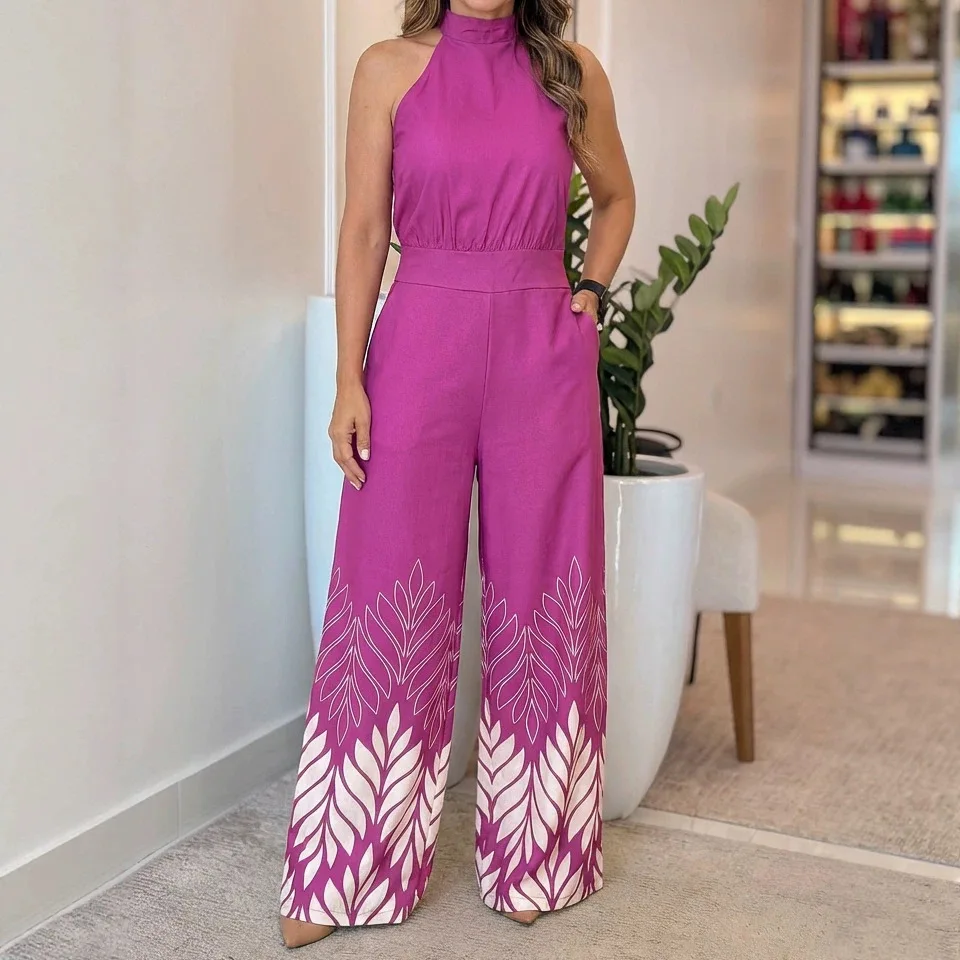 

Women's High Waist Long Pants Jumpsuit Comfortable Cotton Blend Polyester Fabric Cross-Border One-Piece Suit Spring Fashion