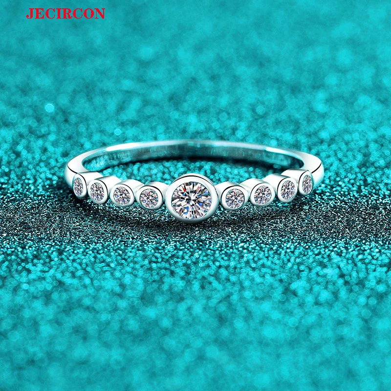 

JECIRCON Женское кольцо из стерлингового серебра 925 пробы с муассанитом, классический рядный бриллиантовый ремешок, элегантные универсальные ювелирные изделия для повседневного ношения