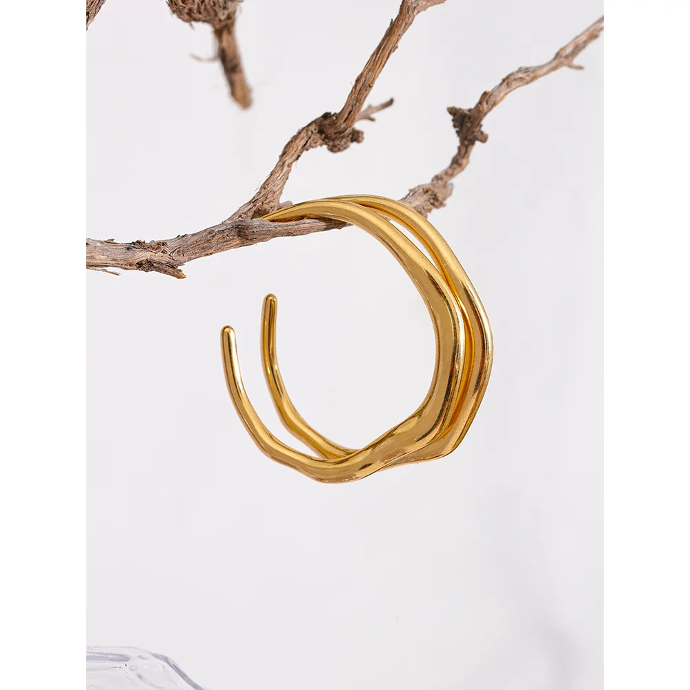 Yhpup Minimalistyczne geometryczne eleganckie kolczyki ze stali nierdzewnej Wodoodporny metal Pozłacany 18K Prosty codzienny prezent z biżuterią wysokiej jakości — zdjęcie 6