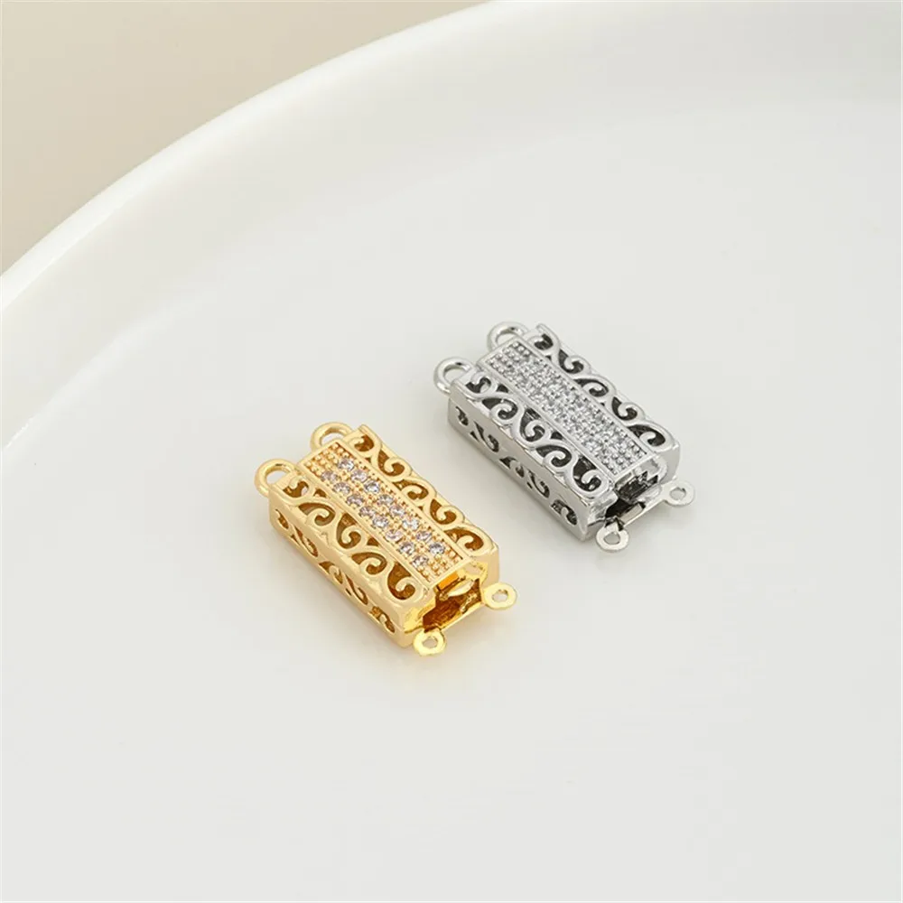 1pcs Diy Handmade Pearl Necklace and Bracelet with 14K Gold-encrusted Zircon Rectangular Double-row Clasp Material Accessories