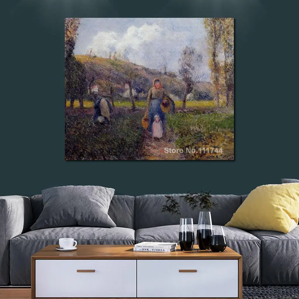 Modern Art for Sale Peasant Woman and Child Harvesting The Fields Pontoise Camille Pissarro Handmade Oil Painting High Quality