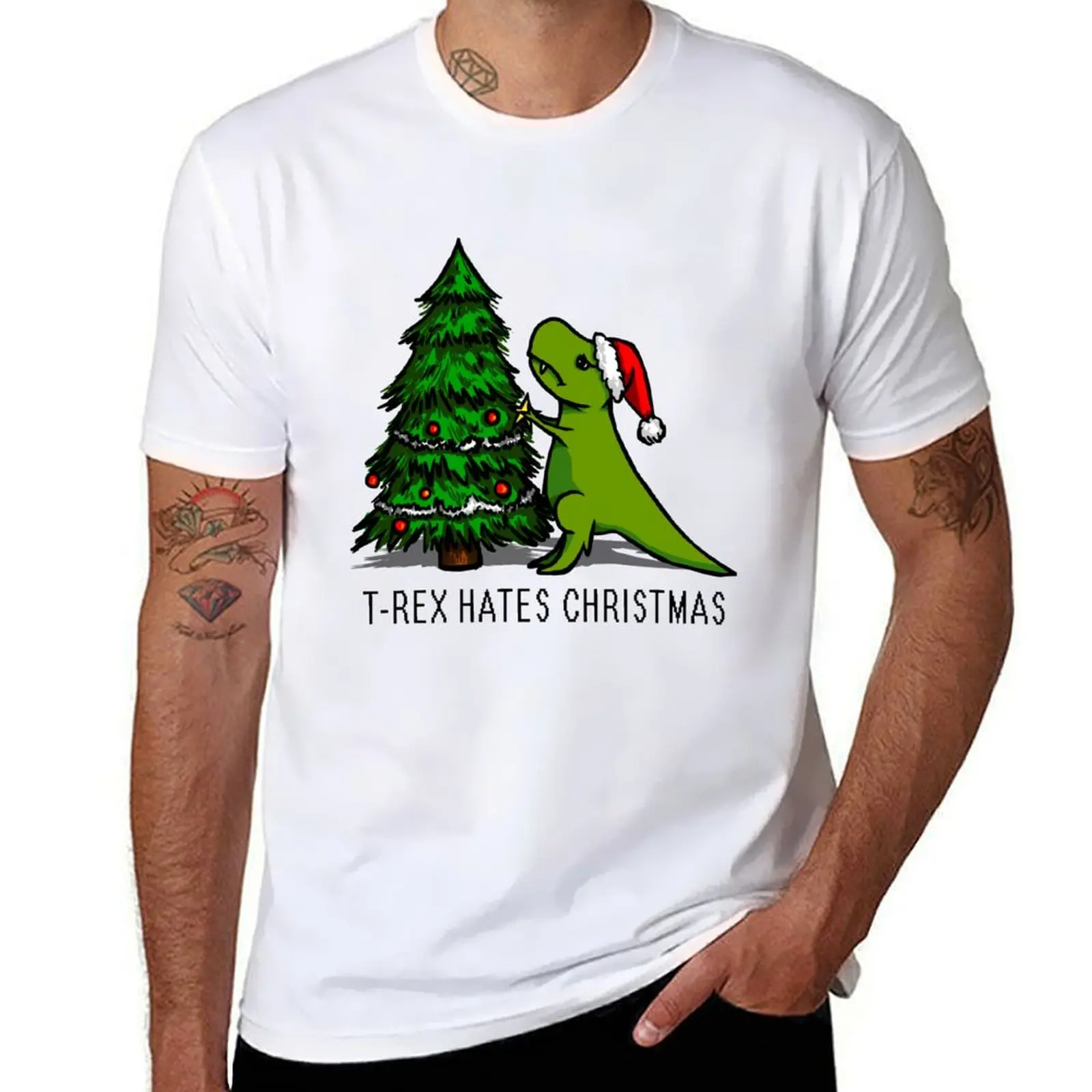 

T-Rex Hates Christmas T-Shirt t shirts for man cotton funny t shirts for man slim fit T-Shirt