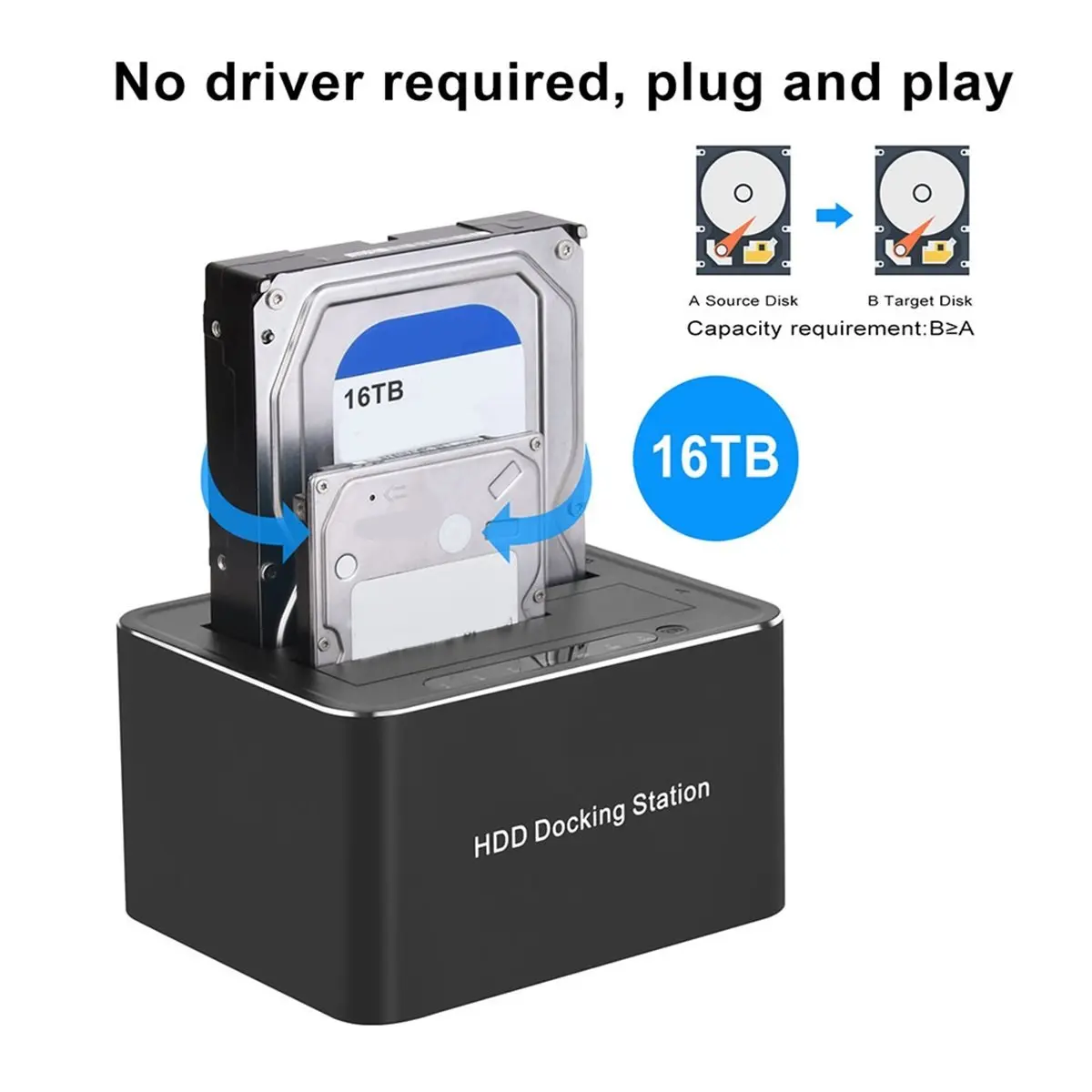 Stable- USB3.0 to SATA Dual-Bay Docking Station for 2.5/3.5 Inch HDD/SSD Hard Drive Enclosure Offline Cloning Dock EU Plug
