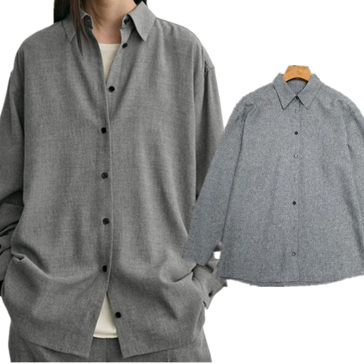 

Dave&Di Рубашки и блузки Женская одежда Рубашки Осень-зима Французская повседневная рубашка Минималистичная шерстяная рубашка Топы