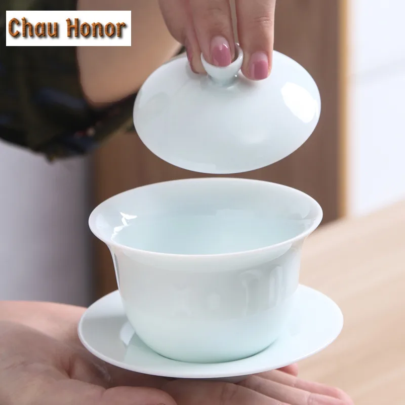 140ml Dehua Jade Clay High White Shadow Clear Glaze White Porcelain Manual Ceramic Kung Fu Tea Set Sancai Cover Bowl Tea Making