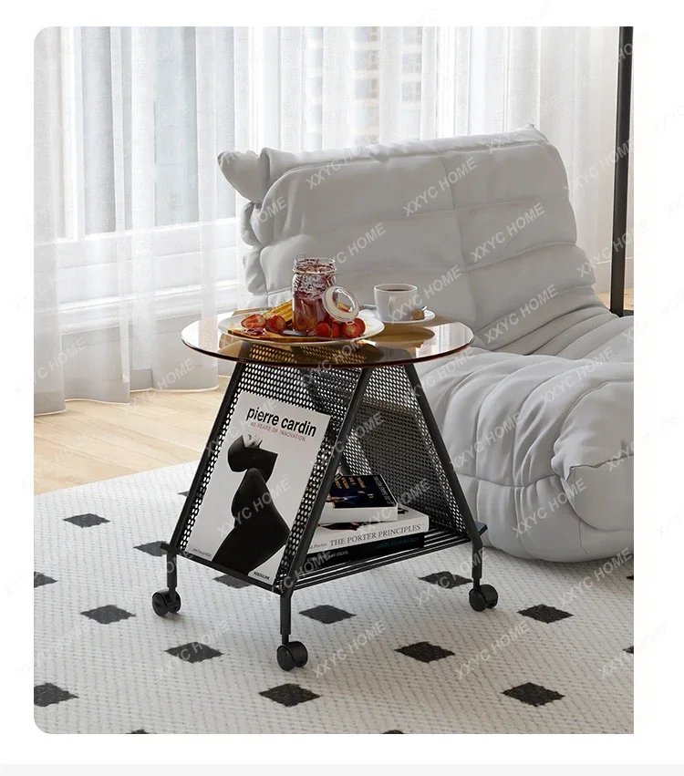 A Sofa edge few movable creative living room wrought iron gray tempered glass rack