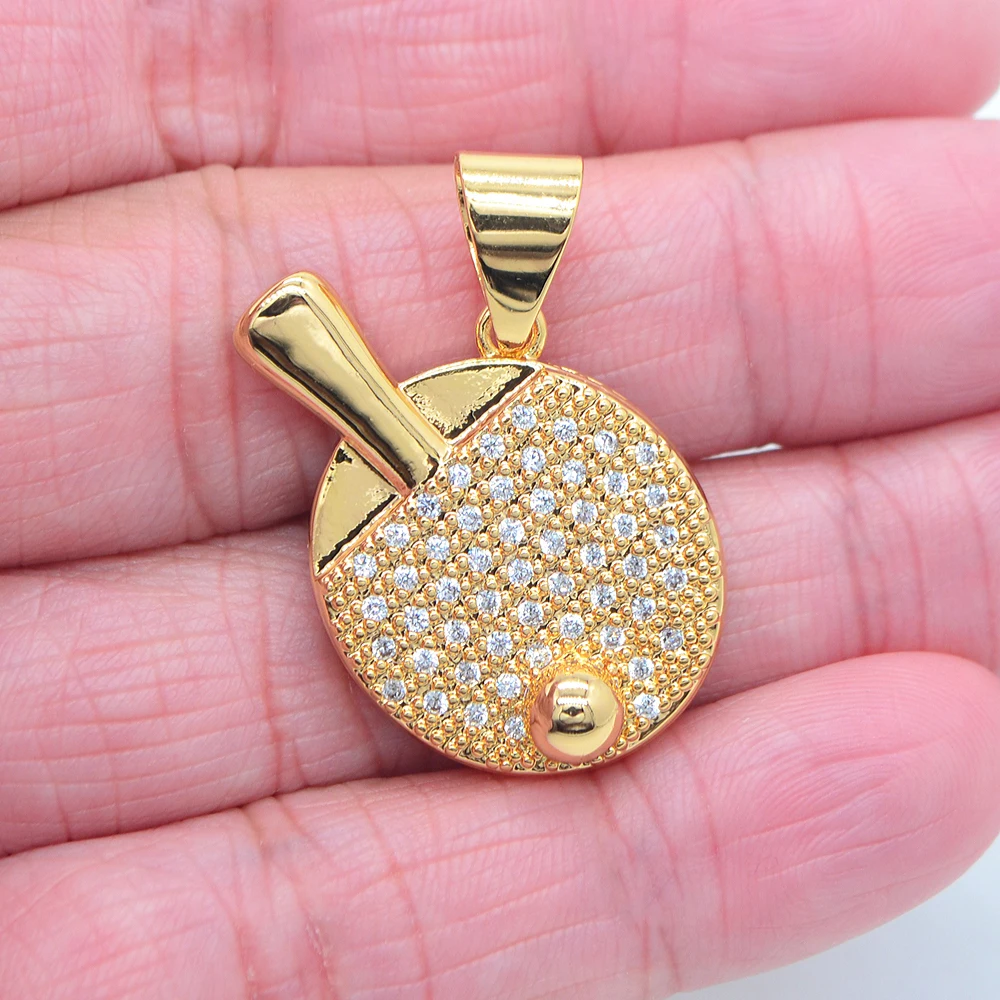 مجوهرات كرة مضرب كرة ، لون ذهبي ، بلينغ زركونيا مكعب شفاف ، تنس طاولة ، جودة عالية