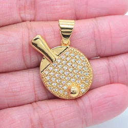 High Quality Gold Color Clear Cubic Zirconia Bling Table Tennis Ping Pong Paddle & Ball Pendant Jewelry