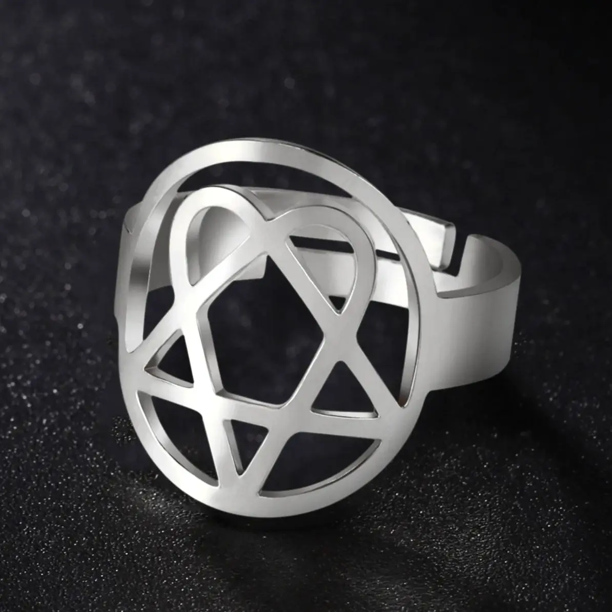LIKGREAT moda hexagrama corazón anillo ajustable estrella de David de acero inoxidable pentagrama geometría joyería judía regalos al por mayor