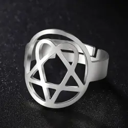 LIKGREAT Fashion Hexagram Heart Adjustable Ring Stainless Steel Star of David Pentagram Geometry Jewish Jewelry Gifts Wholesale