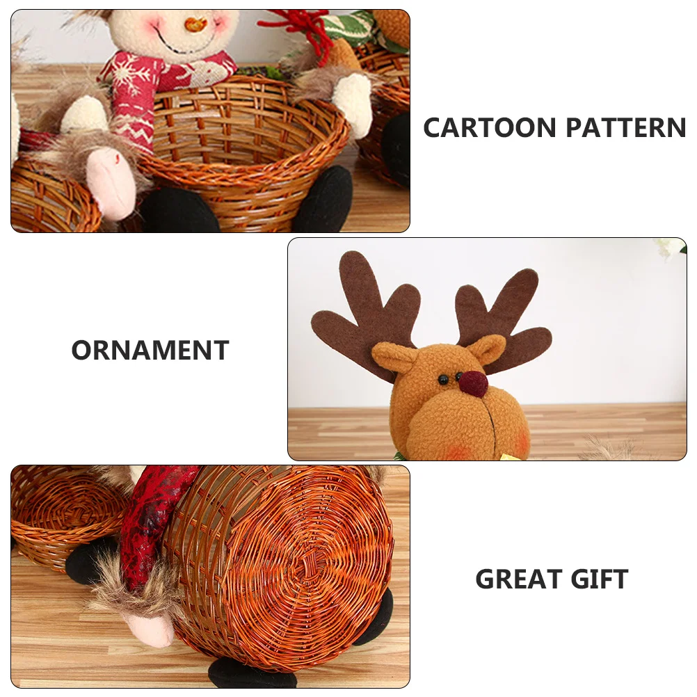 2Pcs Snowman Christmas Candy Basket Bamboo Cloth Cartoon Style Decorative Candy Storage Container Lovely Table Decor Home Supply