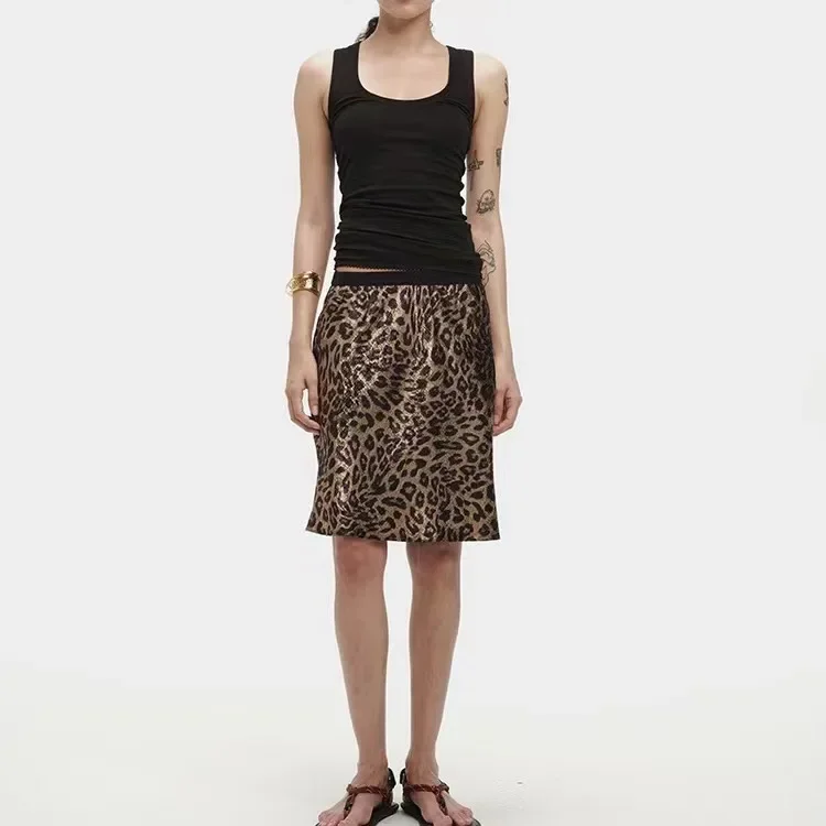 2026 Anti-Wrinkle Leopard Women Skirts Bronzing Temperament Leopard Woman Skirt For Lady