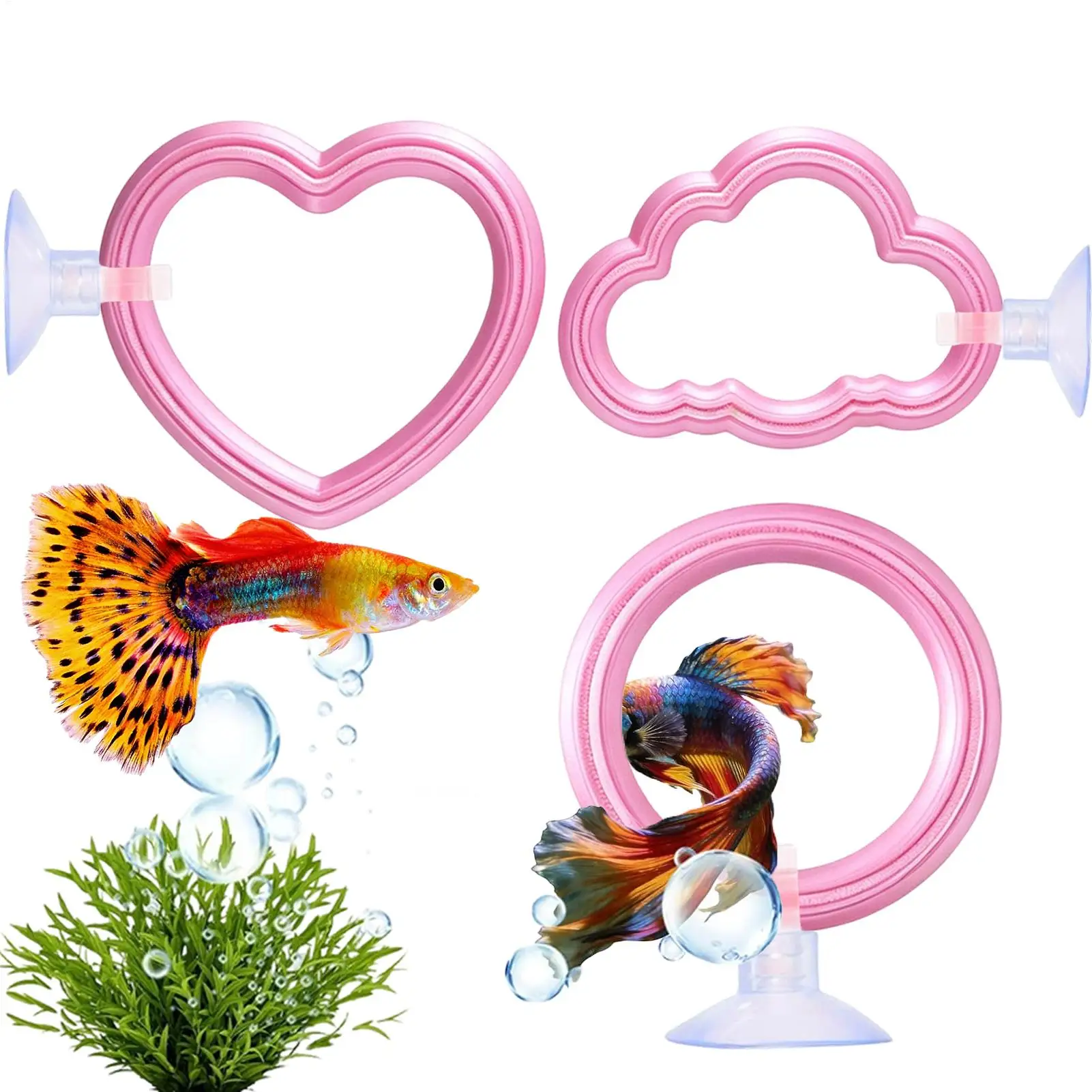 3Pcs Betta Fish Training Rings with Suction Cup Floating Exercise Hoops Diameter Enrichment for Aquarium Fish Tank Accessories
